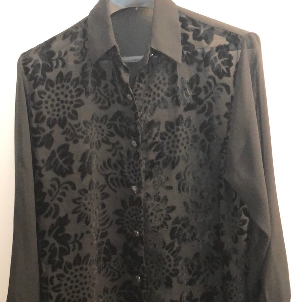 VTG Black Burnout Velvet Button Down Shirt size 14
